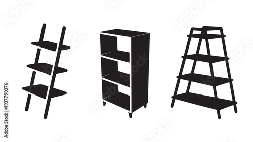 Three Black Silhouette Bookshelves For Home Decor Concepts