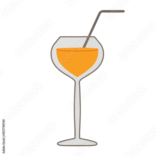 A simple illustration of a filled glass with a straw, presumably containing an orange beverage