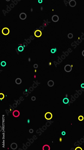 Abstract Colorful Circles Floating on Black Background.