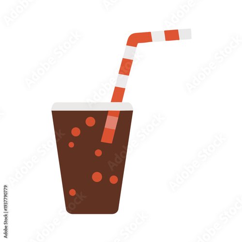 A cartoon illustration of a fizzy drink in a glass with a striped straw
