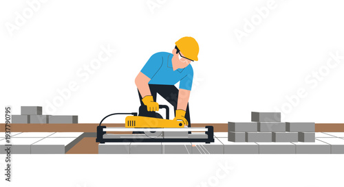 Construction worker cutting tiles vector