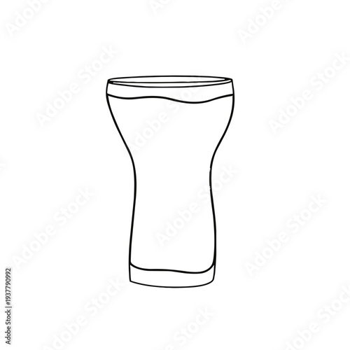A simple, black-outlined illustration of a glass with a wavy liquid inside