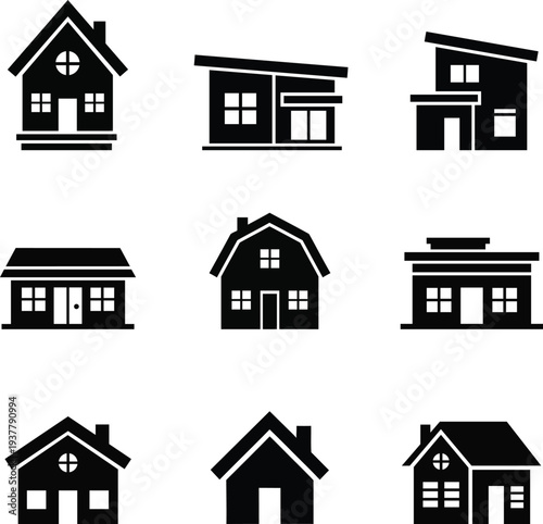 Minimalist Black House Building Icons