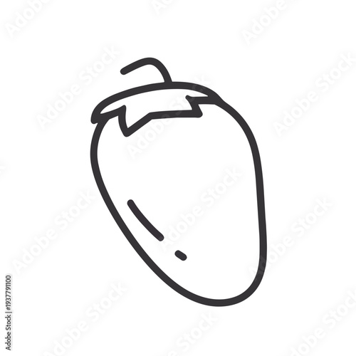 Simple line art of a bell pepper with a stem, shown in a minimal monochrome style