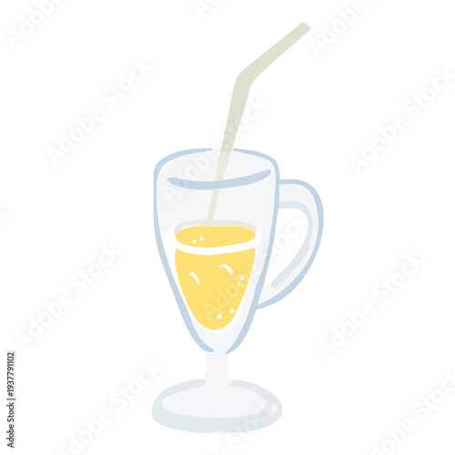 A cartoon illustration of a glass with yellow liquid and a light colored straw