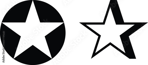 Star icons in circle and outline style for rating and highlight design. Minimal black and white star symbols for favorite, award, and review concepts. Clean vector graphics for UI elements, badges, 
