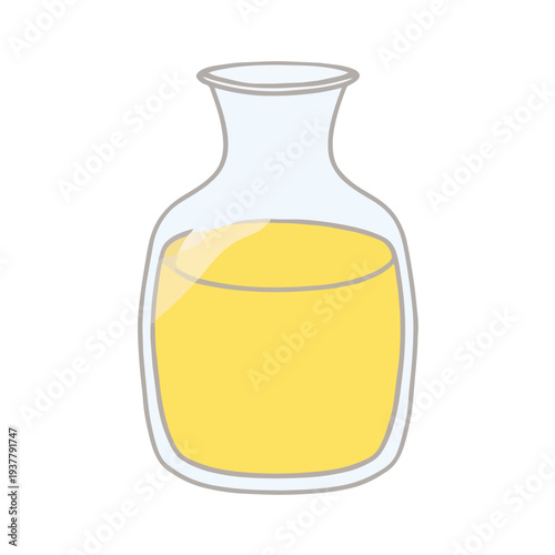 Simple illustration of a clear glass decanter filled with a yellow liquid, like juice or oil