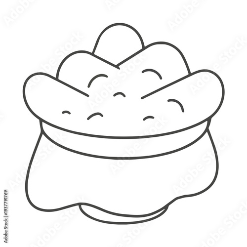A whimsical, simple illustration of a hat, with a layered brim