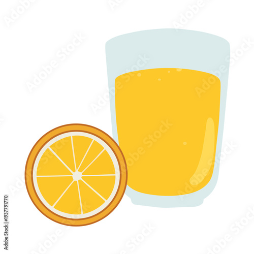 A tall glass of vibrant orange juice next to a slice of orange