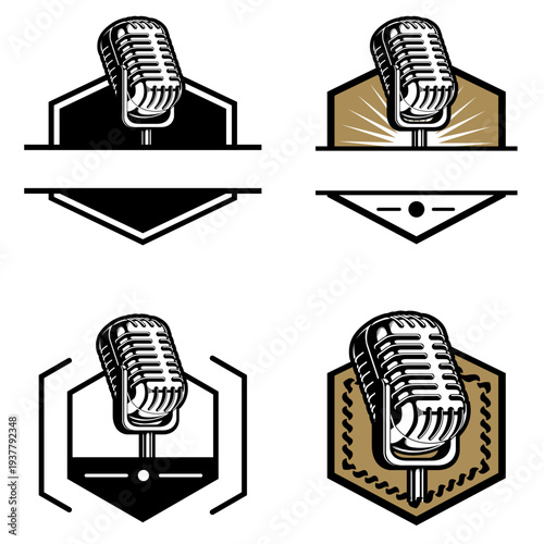 Badge Hexagonal Microphone Inside Vintage Emblem