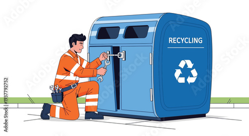 Recycling worker servicing bin vector
