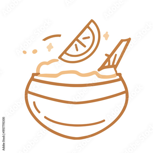 Simple illustration of a cocktail with citrus garnish and a garnish stick on top