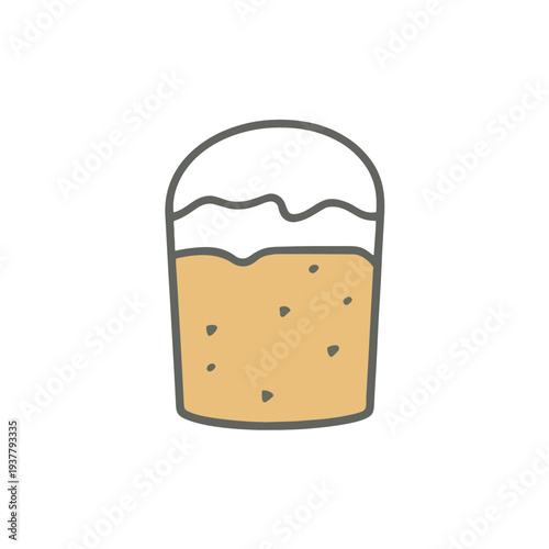 Cartoon illustration of a beer with foamy head in a stylized glass