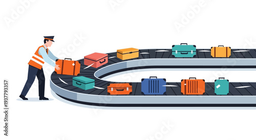 Baggage handler loading conveyor vector