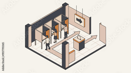 Isometric Office Space with People Working.