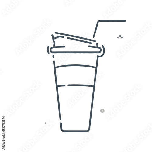 Wallpaper Mural Simple line drawing of a disposable coffee cup with lid and straw, on a white background Torontodigital.ca