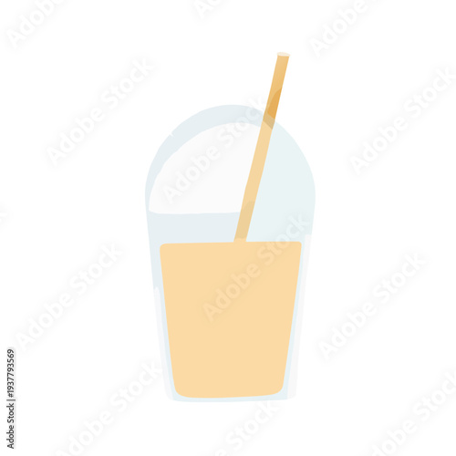 Wallpaper Mural Cartoon of beverage in clear glass with a straw, simple design on a white background Torontodigital.ca