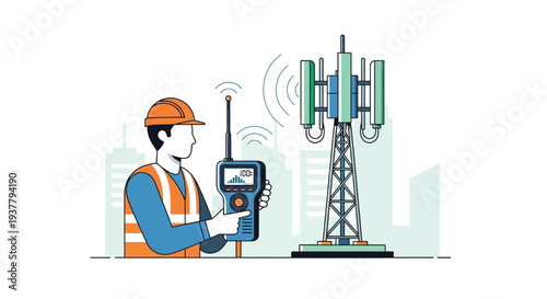 Telecom technician testing antenna vector