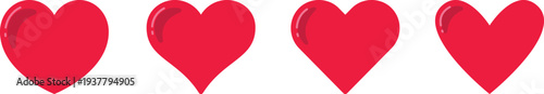 Red glossy heart shape set for gaming interface life points and romantic mobile application icons on transparent grid