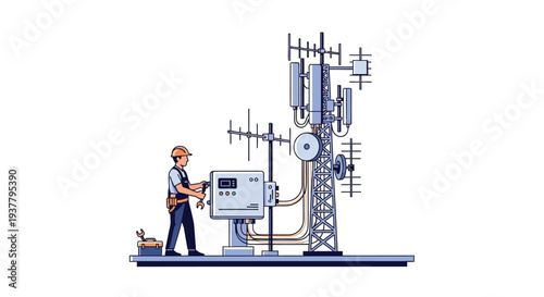 Telecom technician with equipment vector