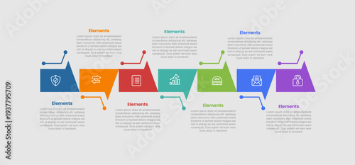 7 elements infographic comparison diagram with creative arrow up and down with horizontal direction with dot line style 7 step for slide presentation