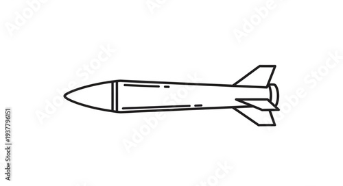 Simple Black and White Rocket Illustration.