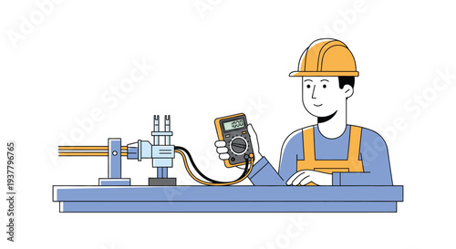 Electrical technician measuring voltage with multimeter vector