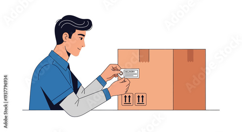 Warehouse worker scanning package barcode vector