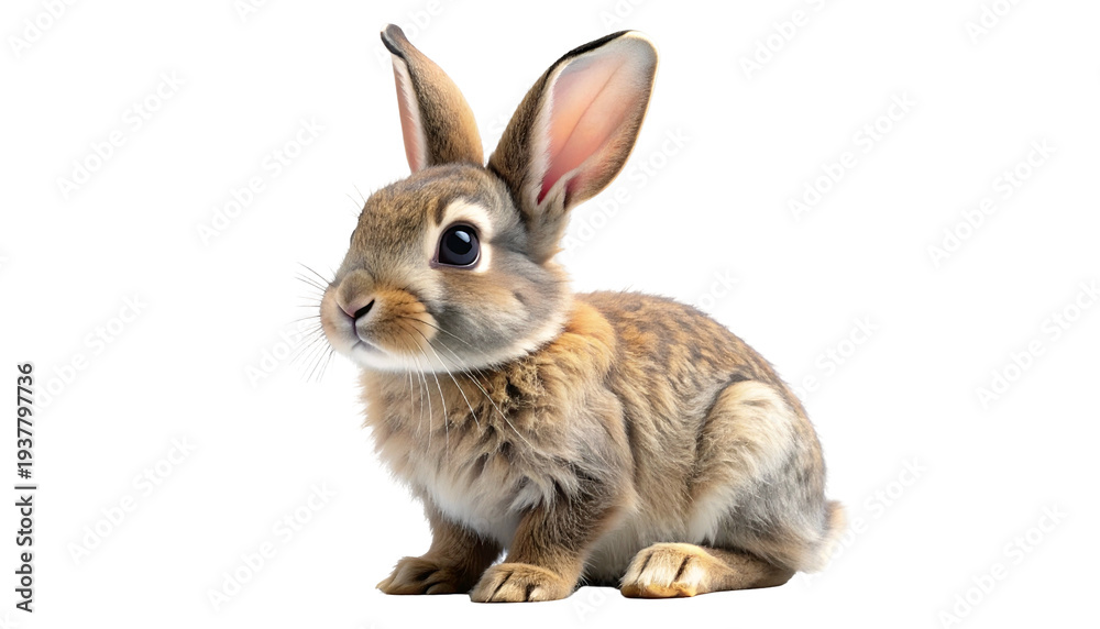 Obraz premium A detailed image of a fluffy brown rabbit, looking slightly left, set against a transparent background