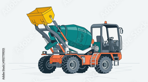 Concrete Mixer Truck with Yellow Bucket Lifting