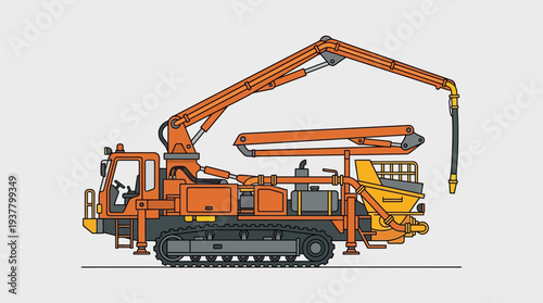 Construction vehicle with articulated boom arm and concrete pump