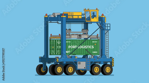 Container Gantry Crane Lifting Shipping Container at Port
