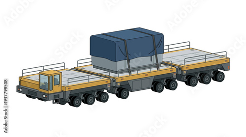Heavy haulage truck transport cargo on flatbed trailers