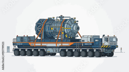 Heavy machinery transport on modular trailer