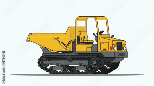 Yellow tracked dumper truck, isolated on white background, construction vehicle illustration