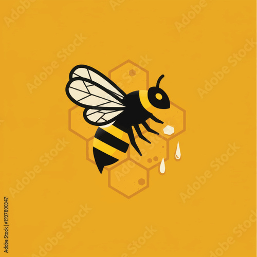 Bee with Honey Droplets Illustration Design.