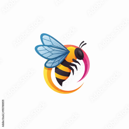 Colorful Cartoon Bee Illustration with Wings.