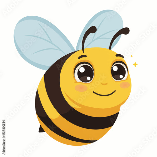Happy Cartoon Bee with Black Stripes.