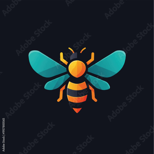 Stylized Cartoon Bee Illustration with Teal Wings.