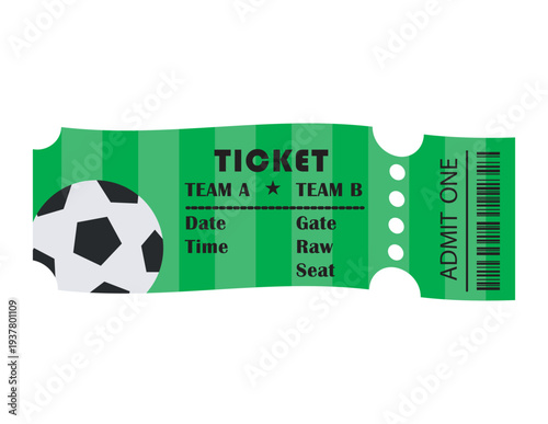 Vector illustration of a football world cup match ticket with a trophy and ball icon. Sport event entrance pass template.