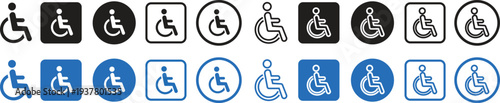 Wheelchair accessible flat and outline icon set. Disabled person vectors in simple and recognizable designs for accessibility isolated on transparent background. Handicapped access sign or symbols.