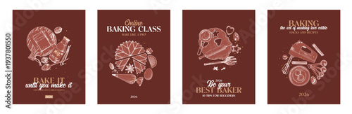 Bakery sketched posters collection vector