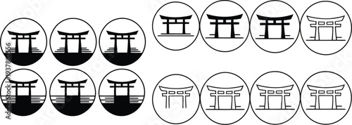 A gate icon set with various Japanese torii gate illustrations