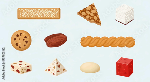 A vibrant collection of diverse sweet treats, showcasing various shapes, textures, and flavors