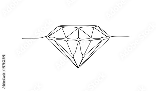 Minimal Continuous Line Diamond Jewel Faceted Gem Vector Illustration
