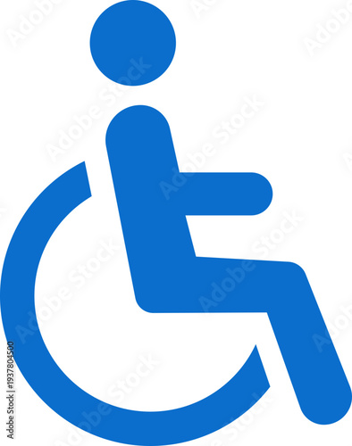 Wheelchair accessible blue flat icon. Disabled person vector illustration in simple and recognizable design for accessibility isolated on transparent background. Handicapped access sign or symbol.