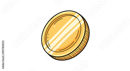 Simple hand-drawn illustration of a single shiny gold coin, representing money, wealth, and financial value or currency.