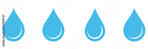 Water, drop icon set featuring flat droplet symbols, liquid and humidity concept, environmental and weather design, modern flat vector
