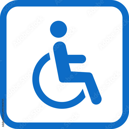 Wheelchair accessible blue flat icon. Disabled person vector illustration in simple and recognizable design for accessibility isolated on transparent background. Handicapped access sign or symbol.