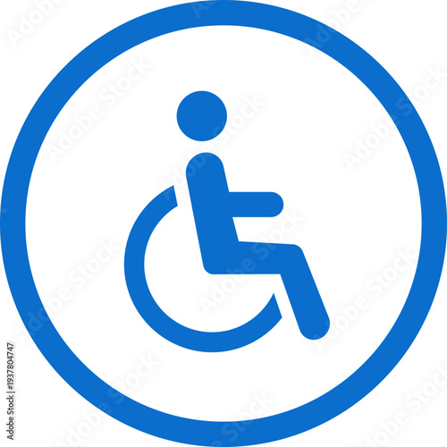 Wheelchair accessible blue flat icon. Disabled person vector illustration in simple and recognizable design for accessibility isolated on transparent background. Handicapped access sign or symbol.